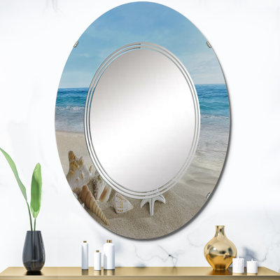 Coastal Wall Mirror, Tropical Beach Shell Decorative Mirror - Landscape With Shells On Tropical Beach