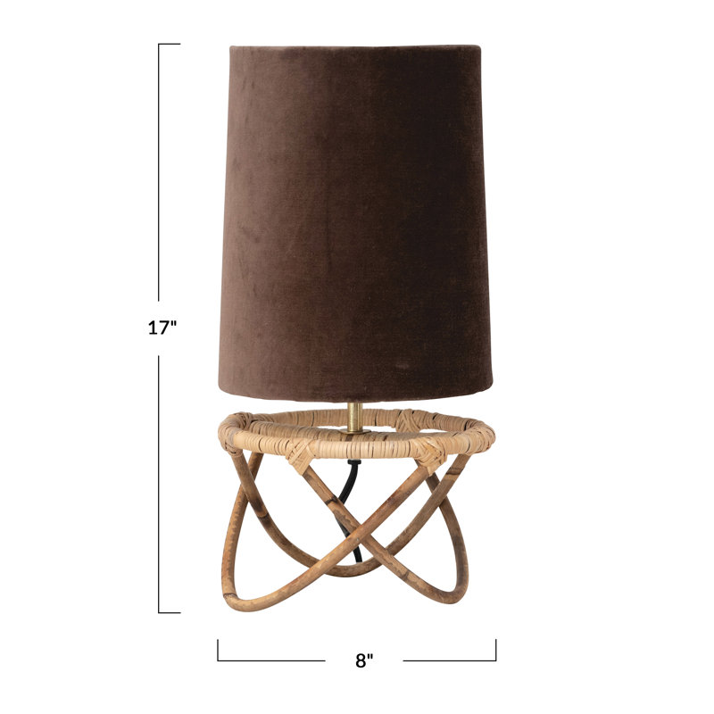 Handwoven Rattan Table Lamp with Cotton Velvet Shade