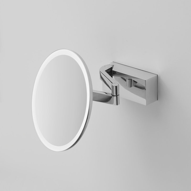Spiegel Round Metal Lighted Wall Mirror, Polished Chrome
