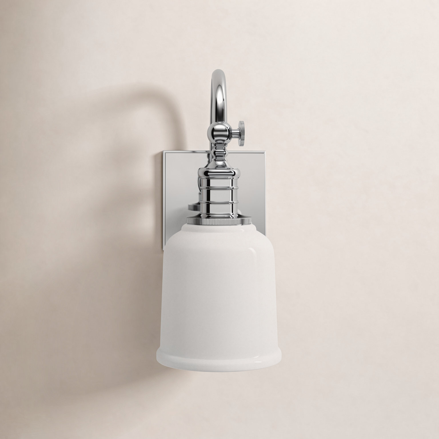 Single Light Glass Dimmable Armed Sconce, Polished Chrome