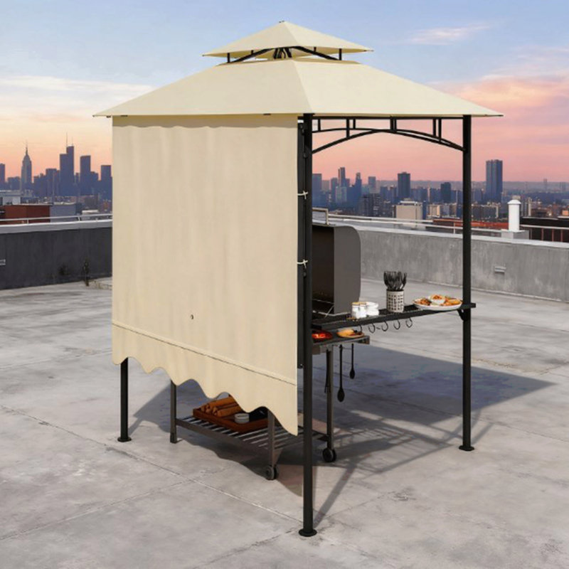 Grill Gazebo, Sun Shade For BBQ Use With Side Shelves & Hooks, Beige