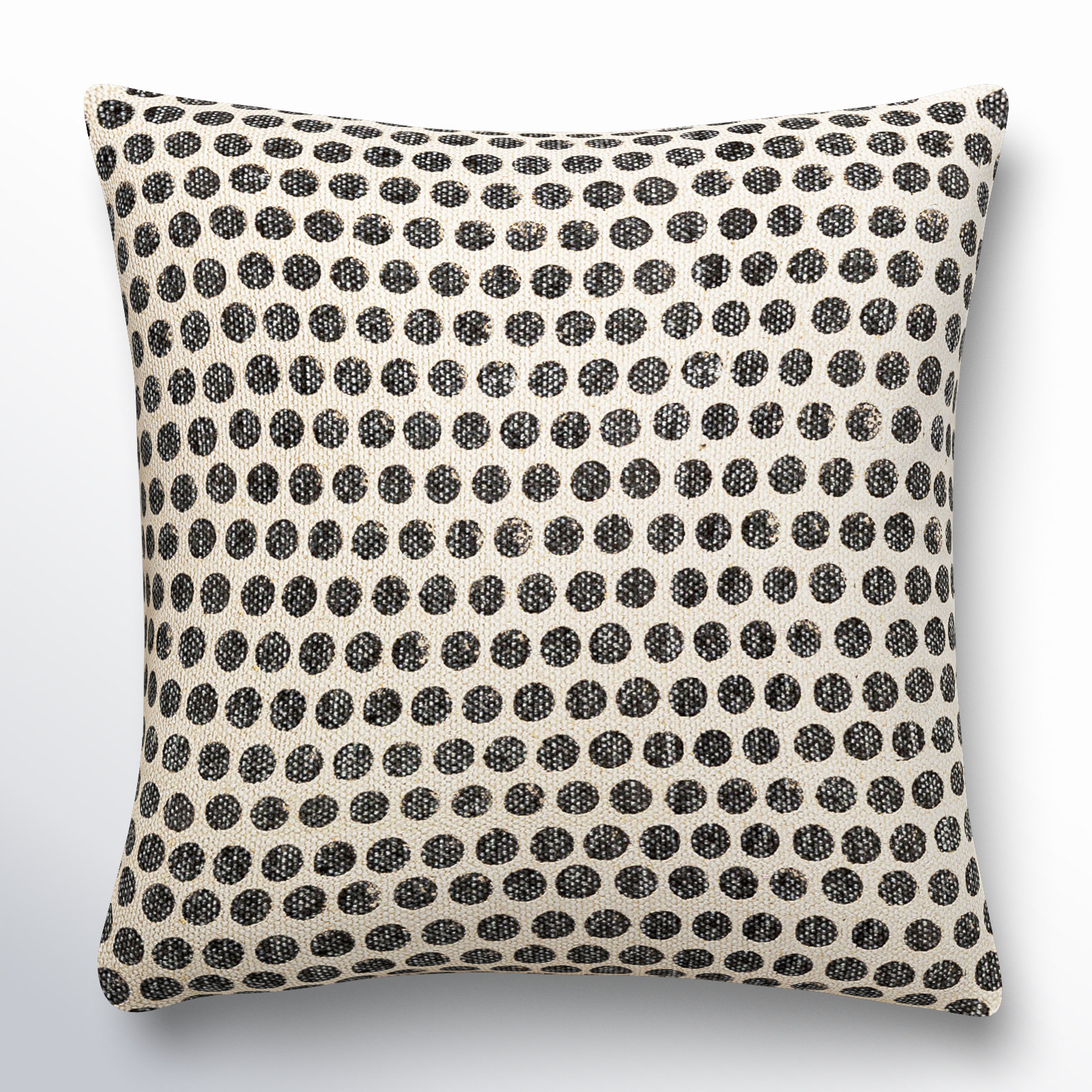 Zetta Polka Dots Cotton Throw Pillow, Square 18", Down, Light Beige/Black