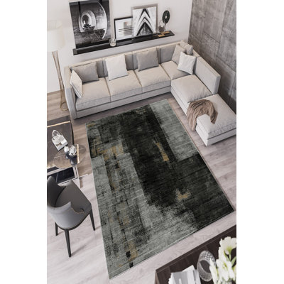 Elegant Grey Carpet (4 x 6 ft), 100% Polyester, 650 g/m² | Pile Height: 0.2 in, Digital Printing, Antibacterial, Eco-Friendly, Non-Slip PVC Dot Underside | Machine Washable, Perfect for Living Room & Bedroom Décor