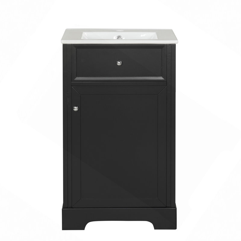 Meuble-lavabo de 20 po avec lavabo, armoire de salle de bain avec porte à fermeture douce, support de rangement et tablette réglable
