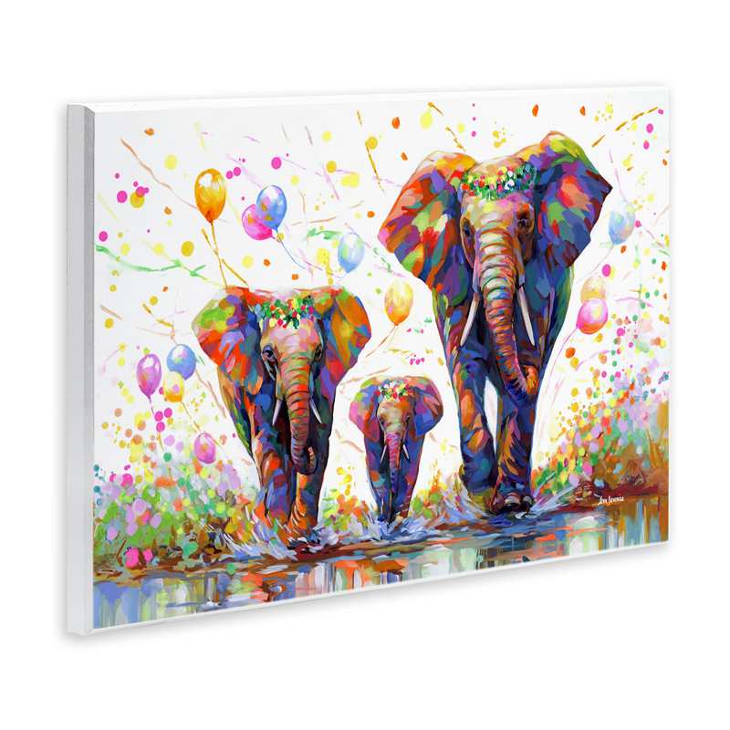 «Elephants & Celebration Ballons» par Leon Devenice, H 10 po x l 15 po