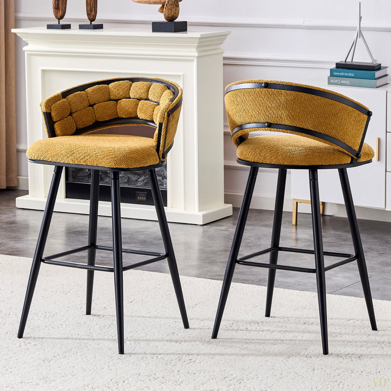 Ensemble de 2 tabourets de bar en velours avec pieds en fer, tabourets de comptoir modernes pour bar à domicile, Jaune