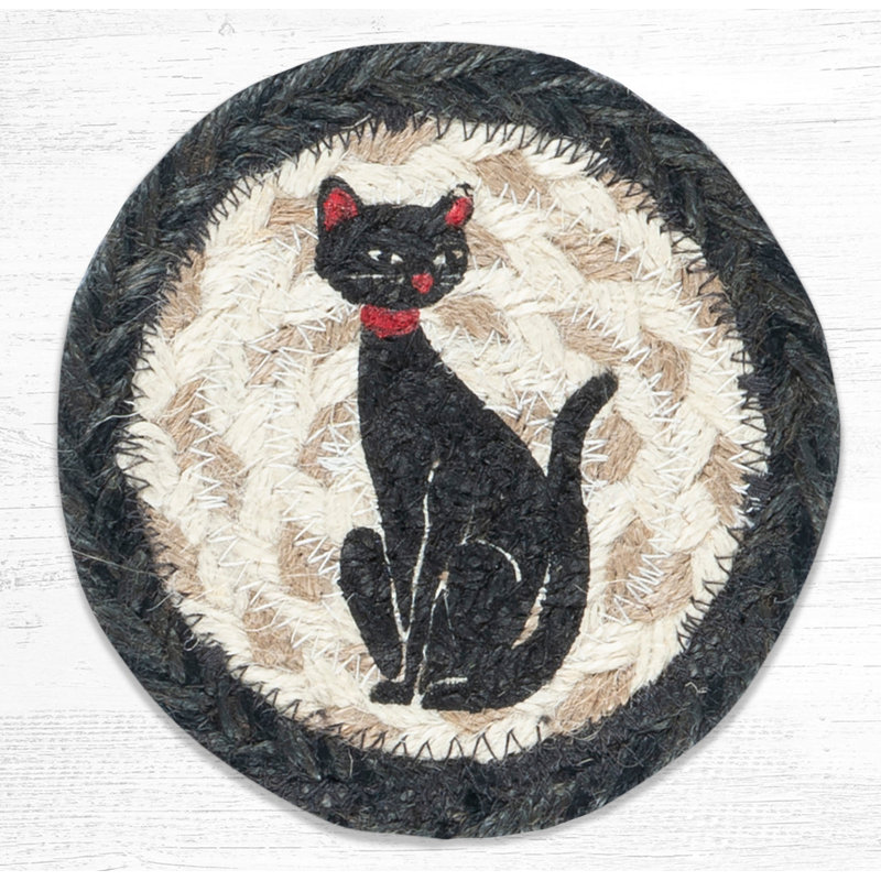  Dessous de verre rond en jute imprimé 5 "Crazy Cat
