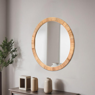 25" Boho Chic Round Rattan Mirror - Handmade Wicker Frame - Perfect For Rustic Farmhouse Décor