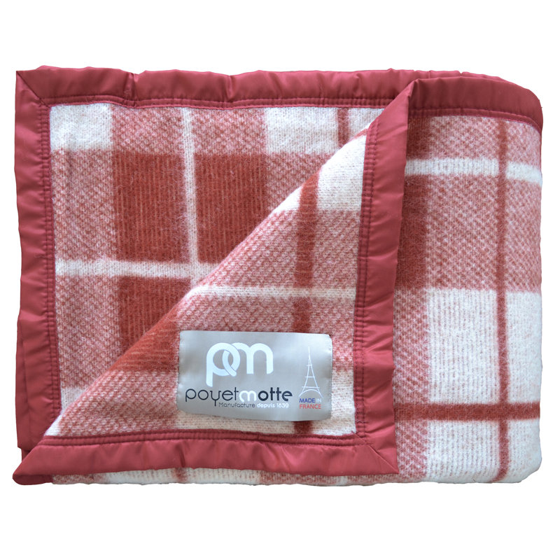 Couverture 100% laine vierge Lyon, Grand, Naturel / rouge