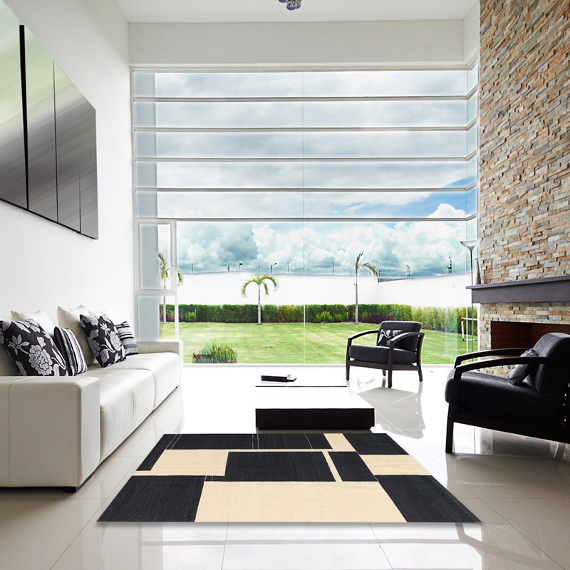 Tapis abstrait noir / beige, Carré 4 pi