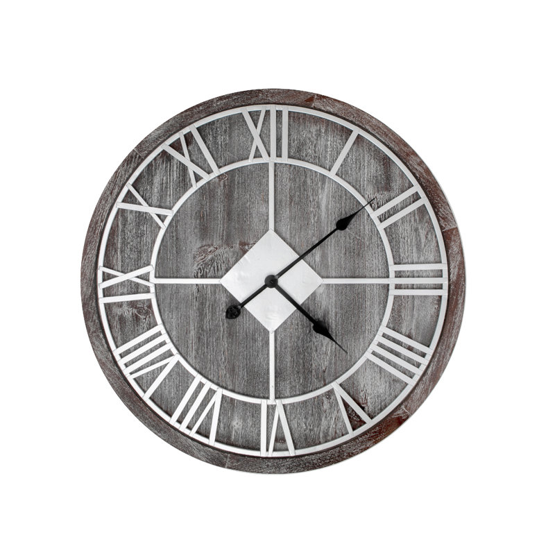 Gray and White Rustic Wood Roman Numeral Wall Clock