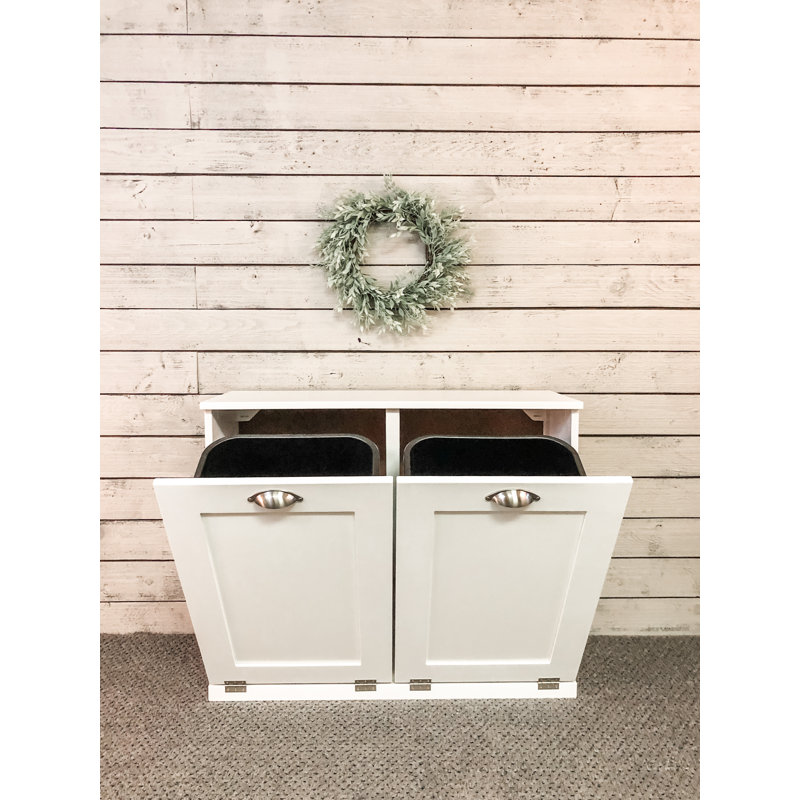 Cheyne Double Trash Bin Cabinet, White/Silver