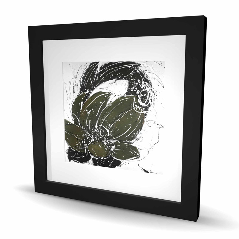 Fleur abstraite avec éclaboussures de peinture | Impression encadrée blanche, H 16 po x l 16 po