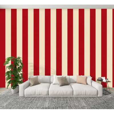 Papier peint adhésif de style cirque à rayures verticales verticales rouges et blanches H 100 po x l 144 po, papier peint amovible en PVC auto-adhésif pour chambre à coucher, bureau à domicile