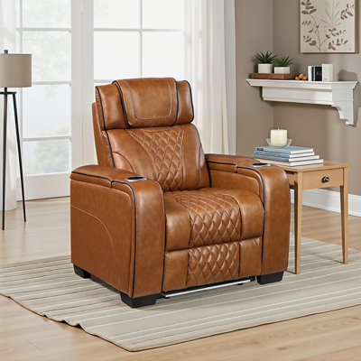 Keller 37" Modern & Contemporary Top Grain Leather Match Power Reclining Chair with Heat & Air Massage, Power Adjustable Headrest & LED Lighting & St by Brayden Studio