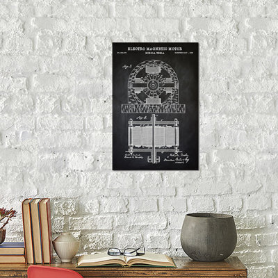 Patent Print Store " Tesla Electro Magnetic Motor, Black " by PatentPrintStore