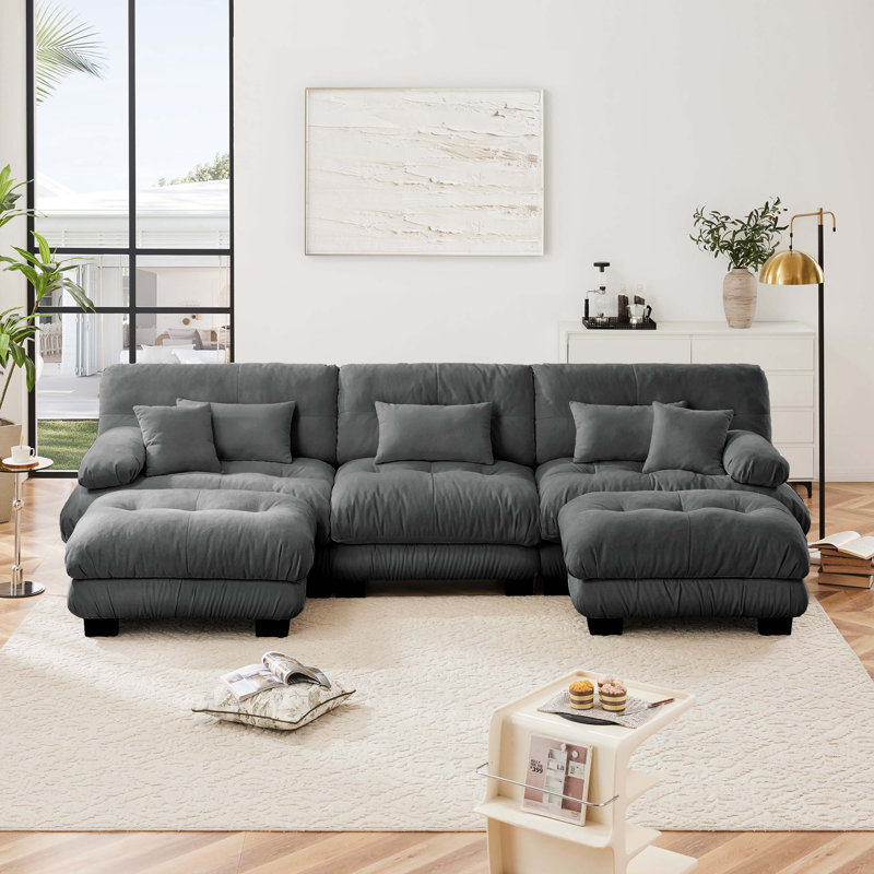Canapé en chenille avec repose-pieds Cloud, Gris, H 35,4 po x l 133,8 po x P 59,6 po, 5