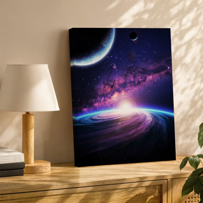 Canvas A Breathtaking Cosmic Scene Featuring A Vibrant Swirling Galaxy With Wall Art A Radiant Supernova At Its Core Casting Brilliant Canvas Wall Art