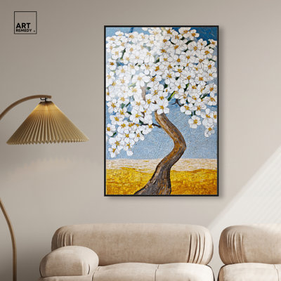 Décoration murale Marble Bloom I, reproduction d'art acrylique encadrée par Art Remedy, cadre noir, 30 x 45