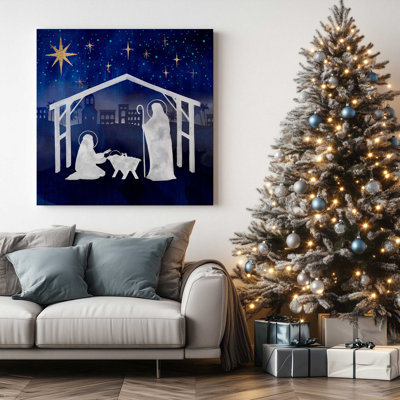 Scène de la Nativité Night Sky I, reproduction sur toile dans un cadre poli