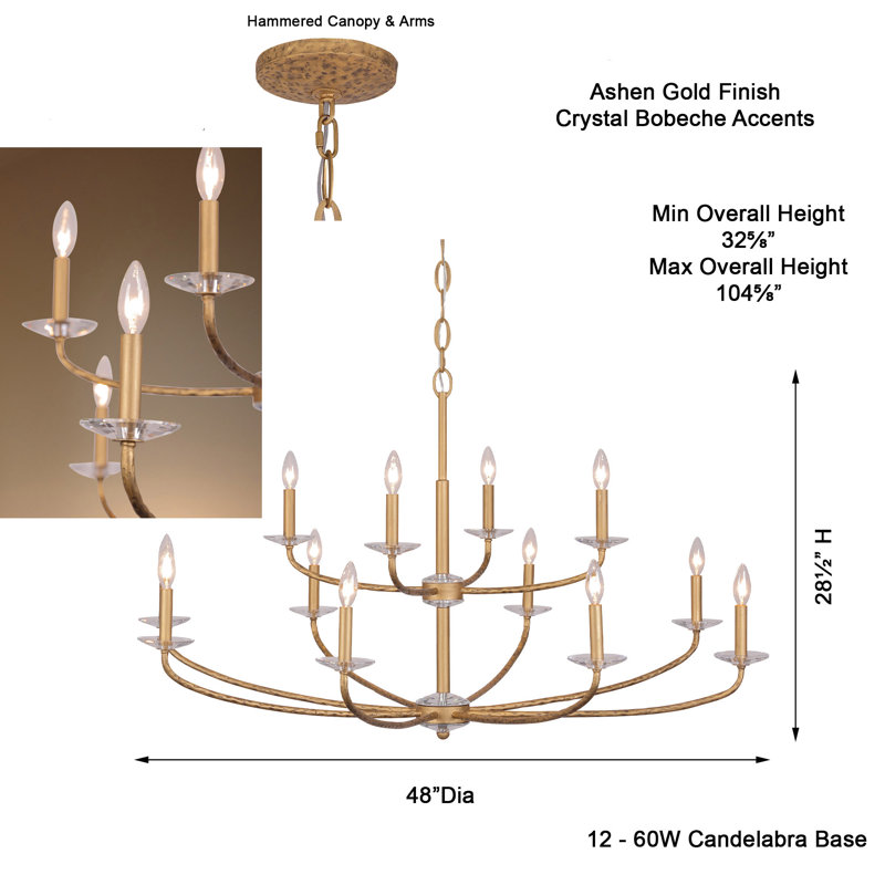 Minka Lavery Atella - 12 Lights Chandelier In Ashen Gold Finish, 12, 28.25" H x 48" W x 48" D