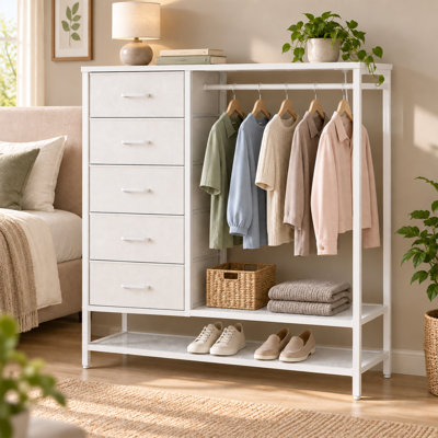 Commode à 5 tiroirs 47,2 po pour chambre à coucher avec support à DEL et station de charge