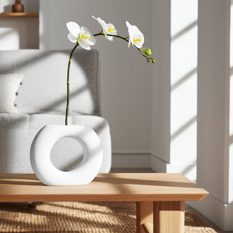 Tocara Handmade Ceramic Table Vase, White, 5.43" H x 6.53" W x 1.81" D