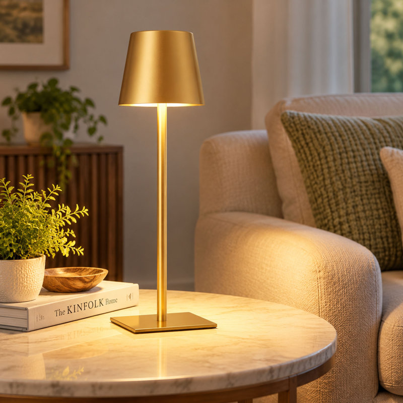 Gold Rechargeable Cordless Table Lamp with Touch Control and 3 Color Modes