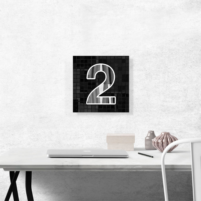«Modern Modern Black White Alphabet Number 2 Two Chiffre», reproduction d'art textuel sur toile tendue