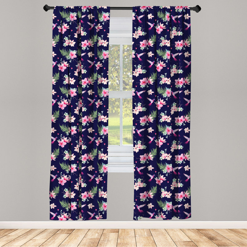 Tropical Flower Semi-Sheer Rod Pocket Curtain Panels, 28" x 84"