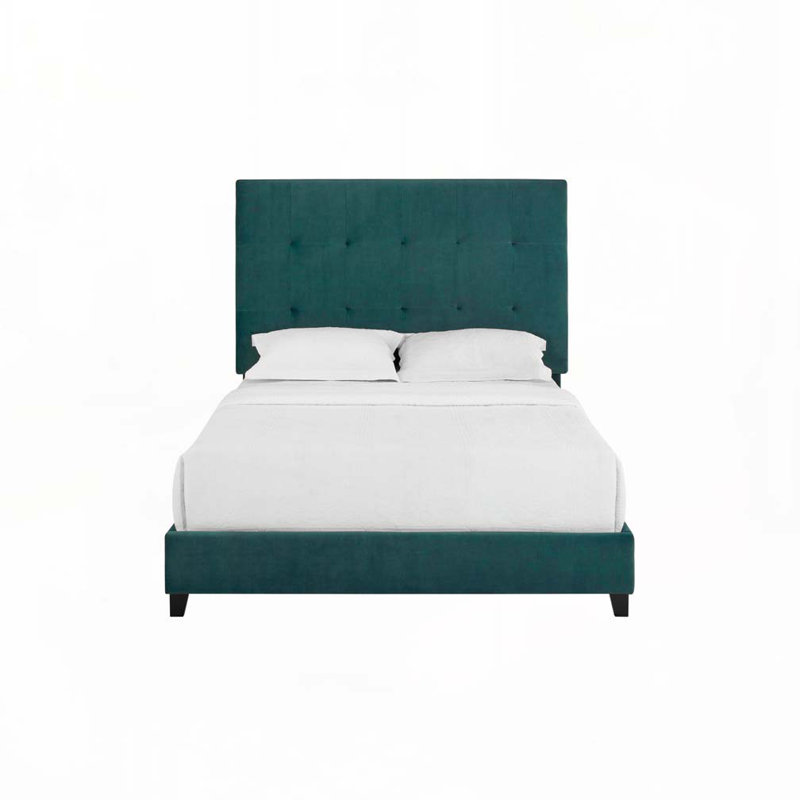 Lit plateforme tapissier touffeté, Grand, Vert