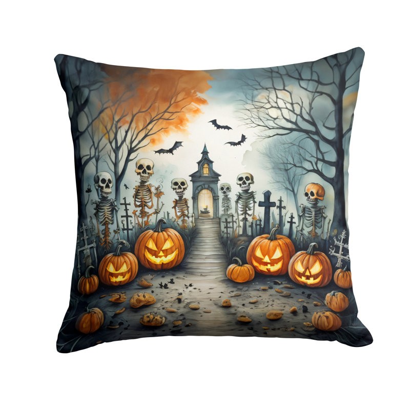 Coussin décoratif intérieur / extérieur en polyester More / Spooky More Spooky Halloween, 14 po x 14 po