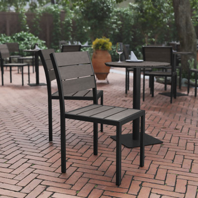 Commercial Grade Armless Stackable Patio Side Chair with Faux Teak Poly Slats and Metal Frame by 17 Stories
