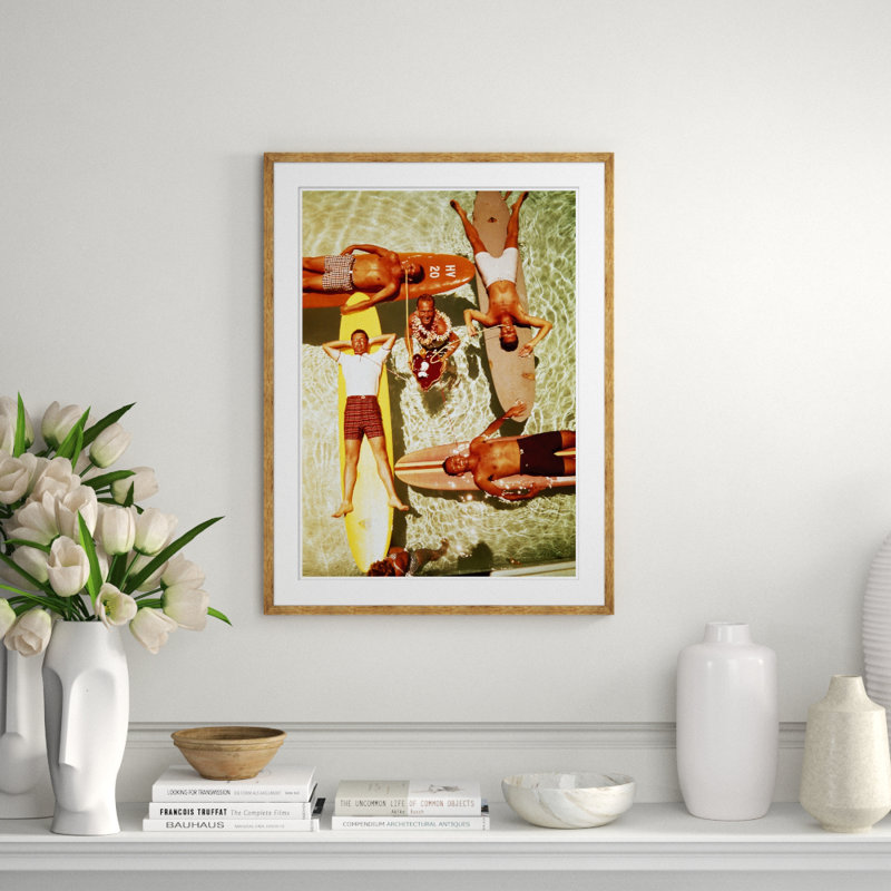 Men On Surfboards In Pool Sipping Drinks Giclee Print by Getty Images