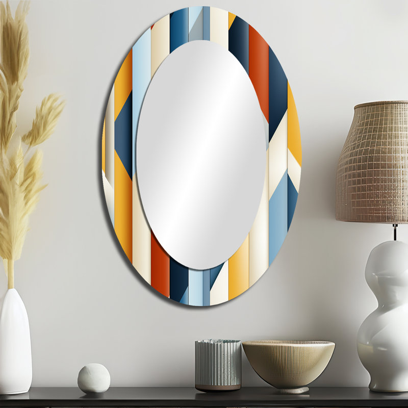 Multicolor Striped Lines Pattern - Multi-Color Mid-Century Oval Wall Mirror, 36" H x 24" W