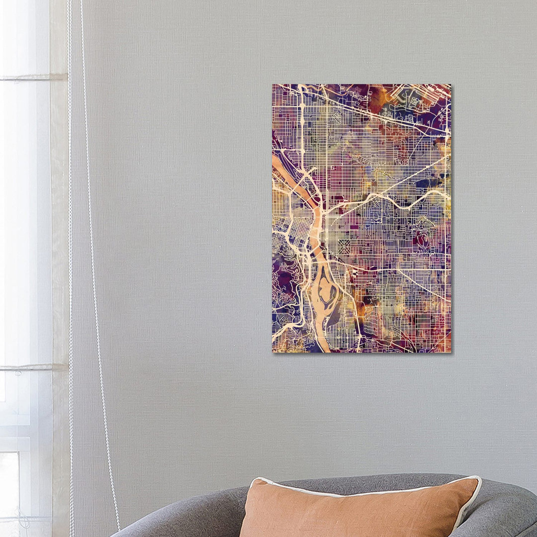 Portland Oregon City Map II by Michael Tompsett - Wrapped Canvas Gallery-Wrapped Canvas Giclée