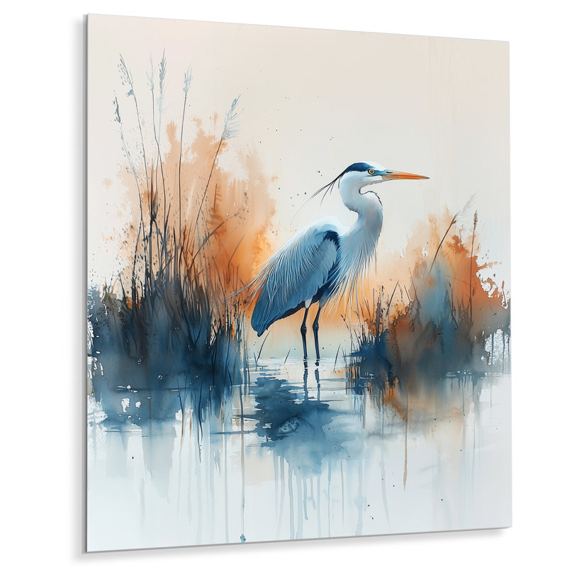 Axenia - héron, art mural en métal, reproduction d'art moderne en métal, H 20 po x l 12 po