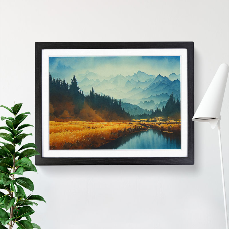 Mountain Forest - Single Picture Frame Print, Black Framed, 46cm H x 64cm W x 2cm D
