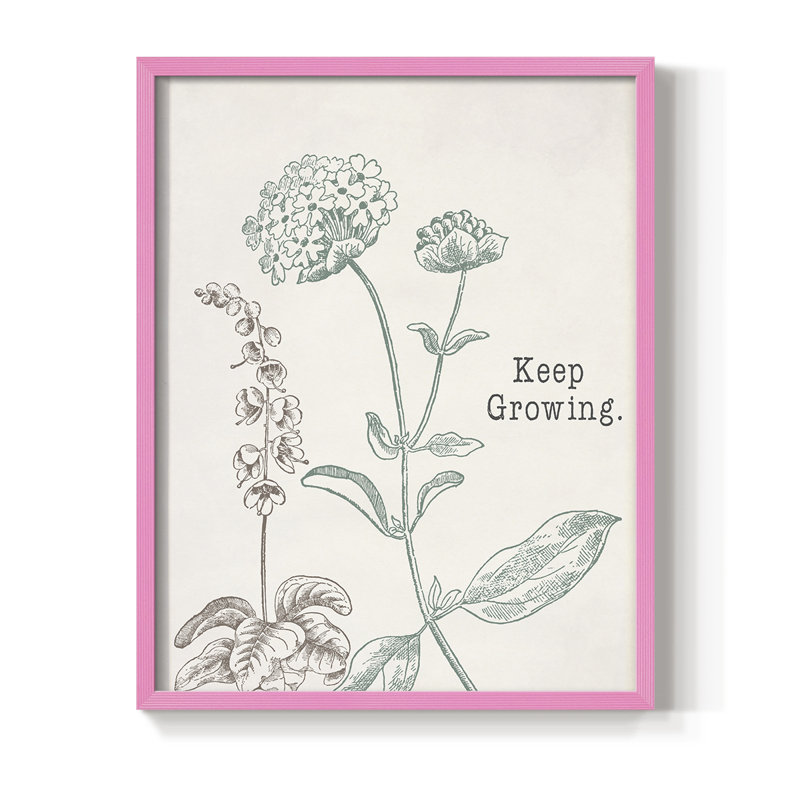Keep Growing Framed Print - Solid Wood, Pink, 21" H x 17" W