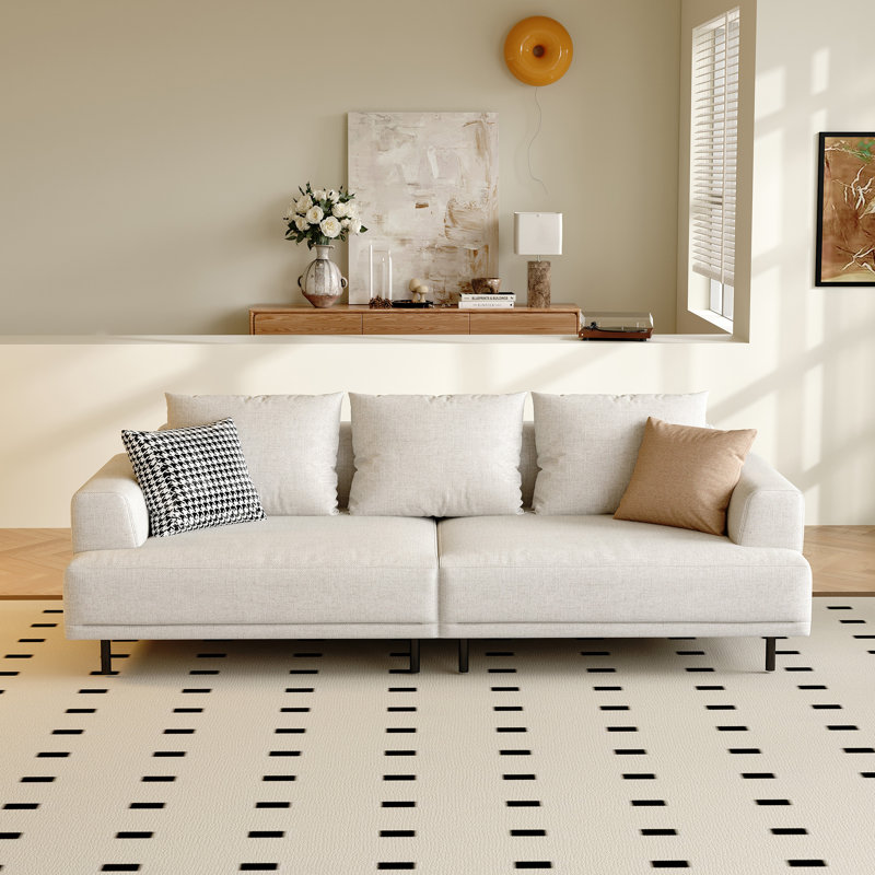 Breathable Cotton-Linen Fabric Sofa With Solid Wood Frame, High-Elastic Sponge Cushion, Comfortable Living Room Couch, 3