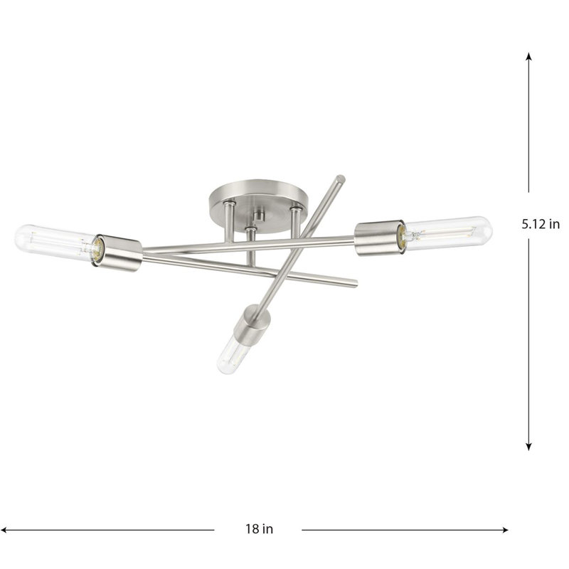 Plafonnier semi-encastré trois lumières 18 po, Nickel brossé, Nickel brossé