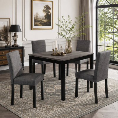 5-Piece Modern Dining Table Set with 4 Upholstered Chairs, Durable and Space-Saving Design for Kitchen and Dining Room