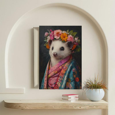 Bohemian Opossum Kimono Flower Crown Canvas Print - Urban Studio