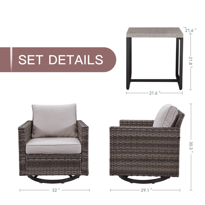 Aundra 2 - Person Patio Conversation Set with Cushions, Beige, Brown