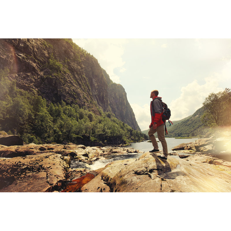 Man Standing Near Mountain by LeonidKos - Wrapped Canvas Print, 30cm H x 46cm W