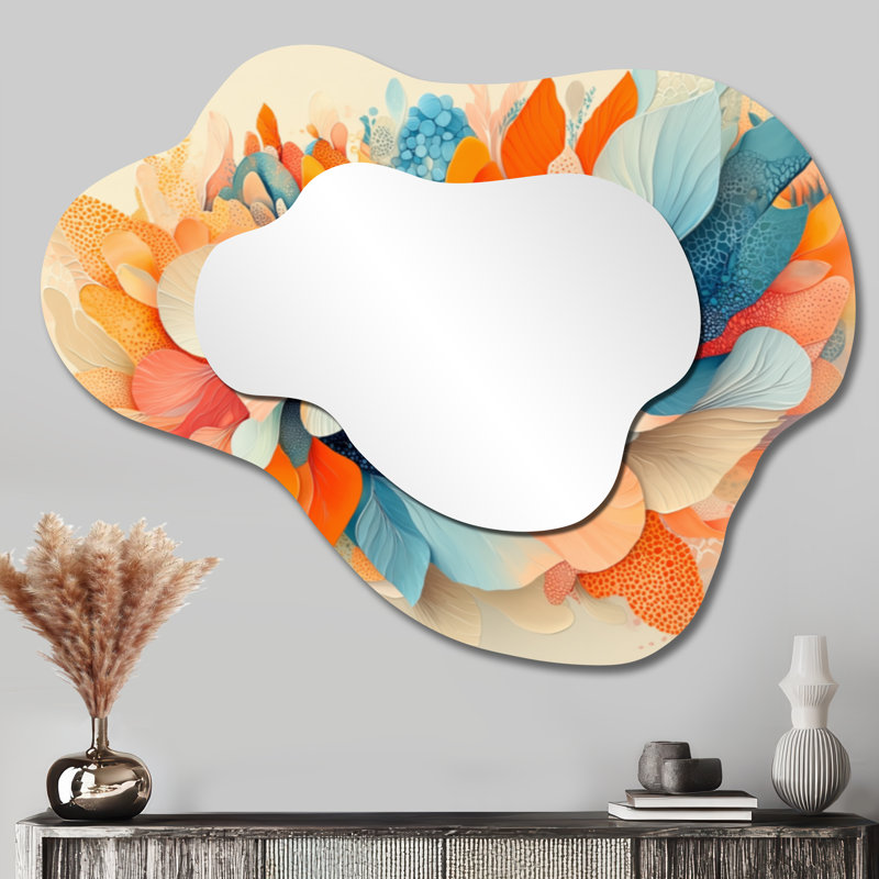 Ferns Dream Botanicals Pastel Fragments I - Botanicals Asymmetrical Decorative Mirror, Modern irregular Wall Mirror, Printed on Metal