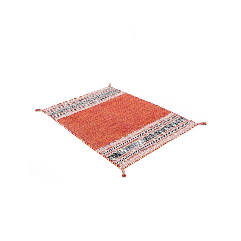 Azizi Striped Hand Woven Cotton Orange Rug, Rectangle 80 x 150cm