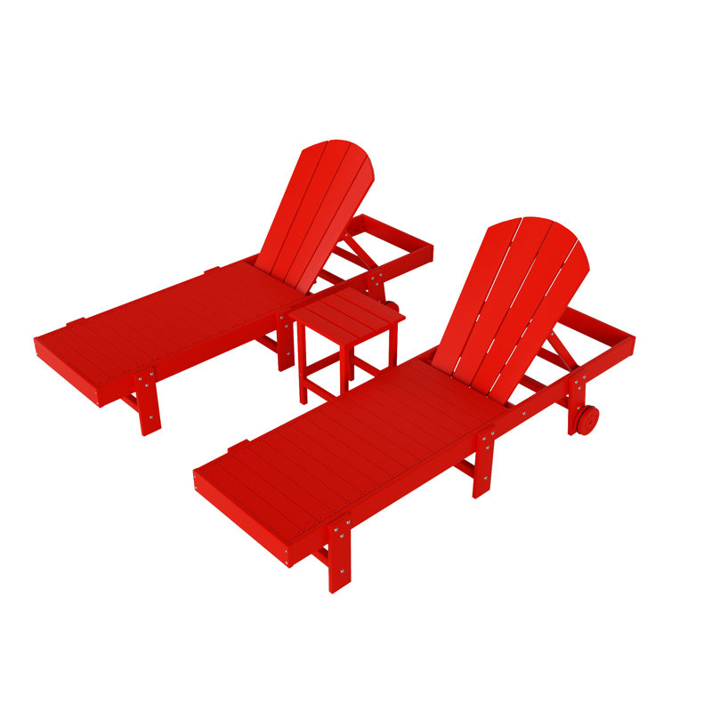 Laguna 77.6" Long Outdoor All-Weather Poly Reclining Chaise Lounge Set, Red