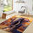 Floral Medallion Print Rug in Blue and White Made of Thin Non-Woven Material for Indoor Use-126171623