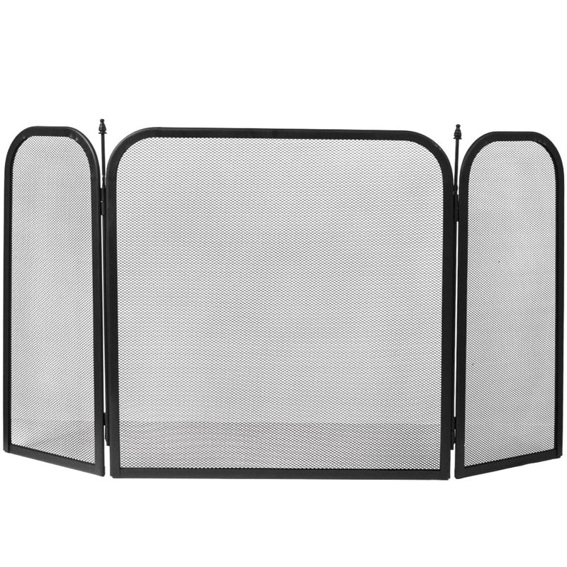 Roxby 3 Panel Steel Fireplace Screen, Black